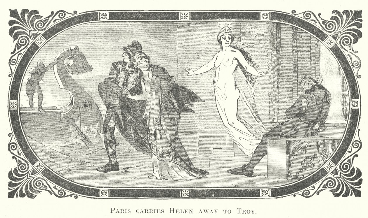 Paris odnáší Helenu do Tróje (rytina) od English School