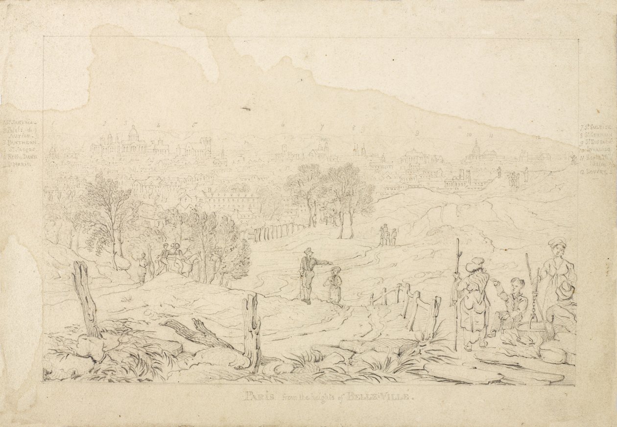 Paříž z výšin Belle Ville, 1815 od English School