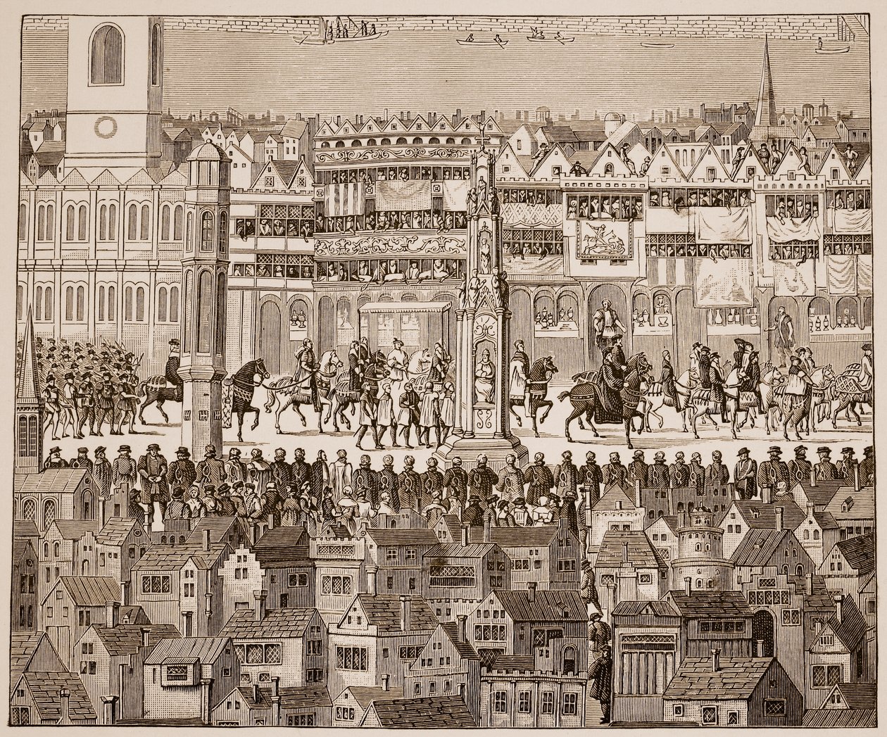 Část korunovačního průvodu Edwarda VI., 1547, po akvarelu ze 16. století (sépiová fotografie) od English School