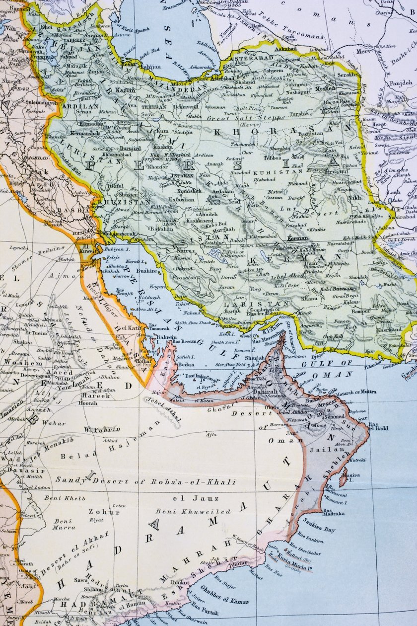 Částečná mapa Blízkého východu s vyznačením Rudého moře, Perského zálivu a Afrického rohu v 90. letech 19. století, z publikace "The Citizen