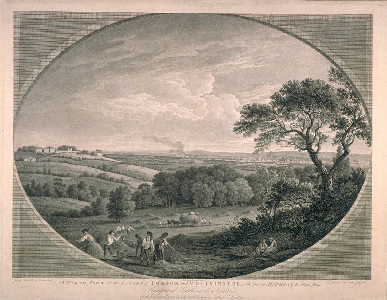 Pastorační pohled na města Westminster s částí Highgate, 1780 od English School