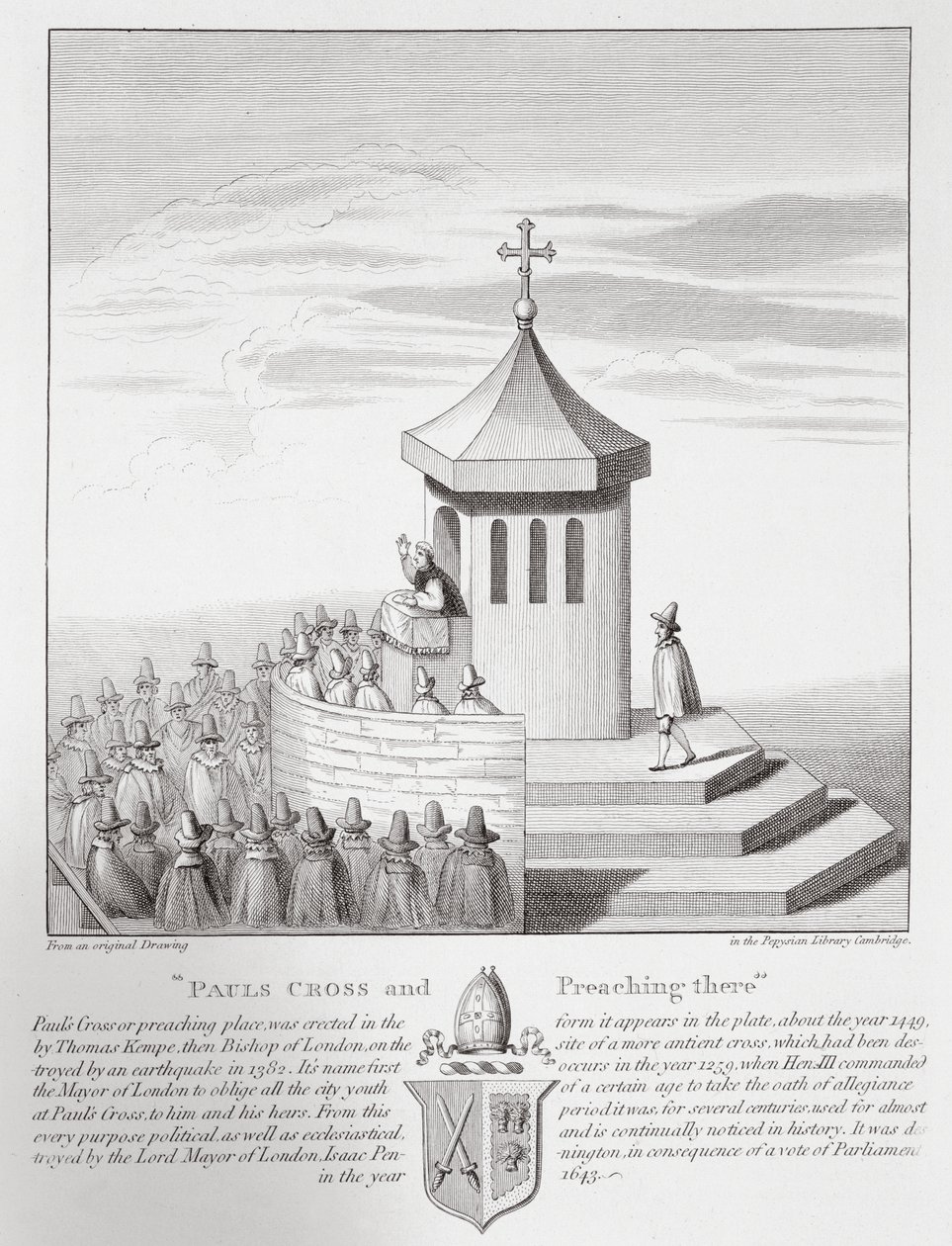 Pauls Cross a kázání tam, 1809 od English School