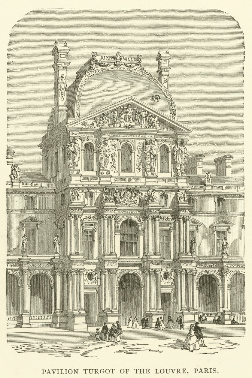 Pavilon Turgot v Louvru, Paříž (rytina) od English School