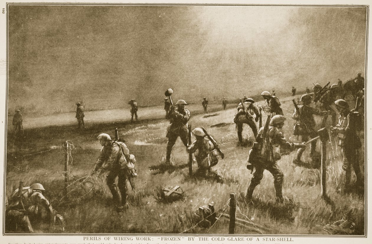 Nebezpečí elektroinstalačních prací: zmrazení chladným odleskem hvězdného krunýře, 1914-19 od English School