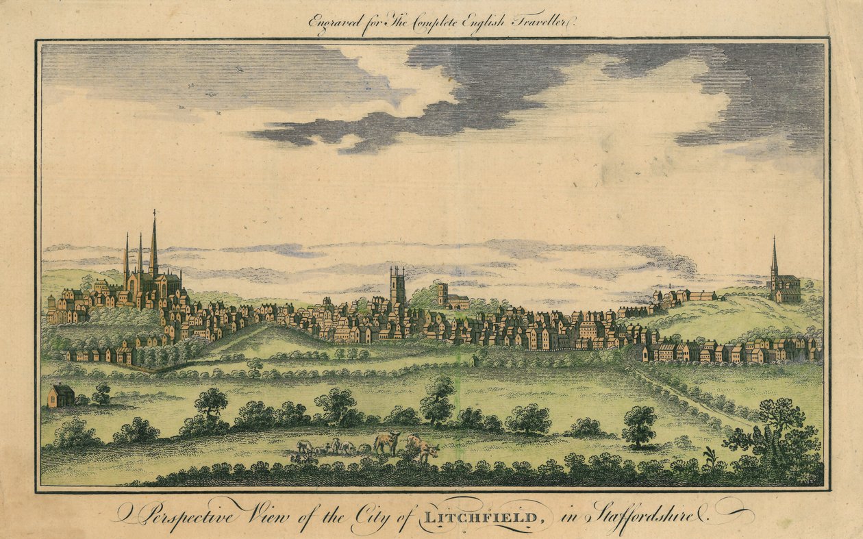Perspektivní pohled na město Lichfield, c.1795-98 od English School