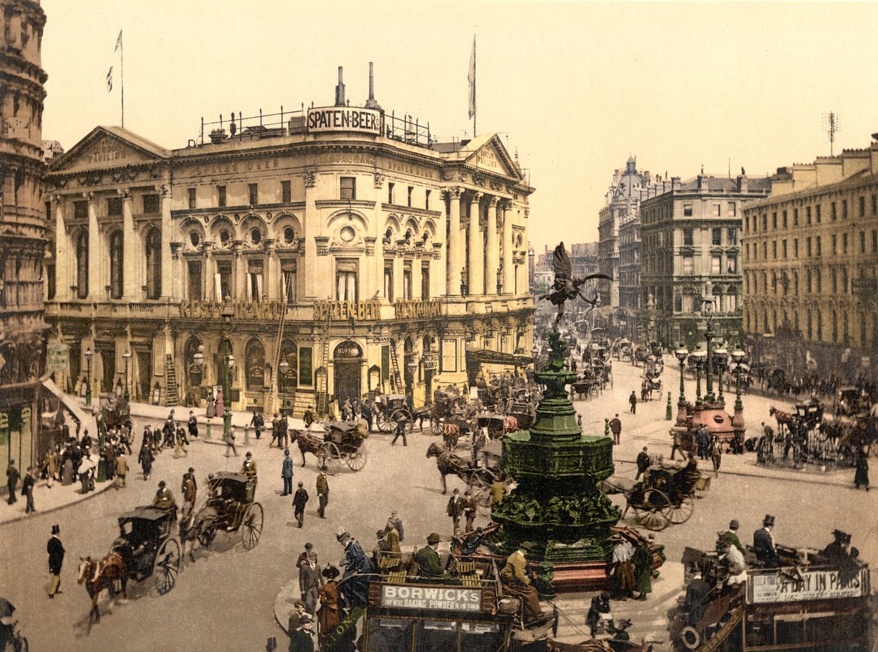 Piccadilly Circus, Londýn (ručně kolorovaná fotografie) od English School