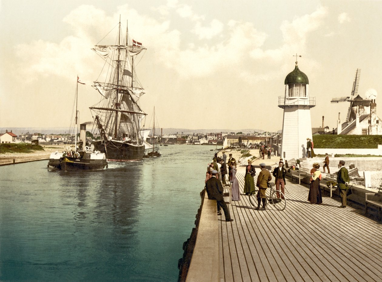 Molo a přístav, Littlehampton (ručně kolorovaná fotografie) od English School