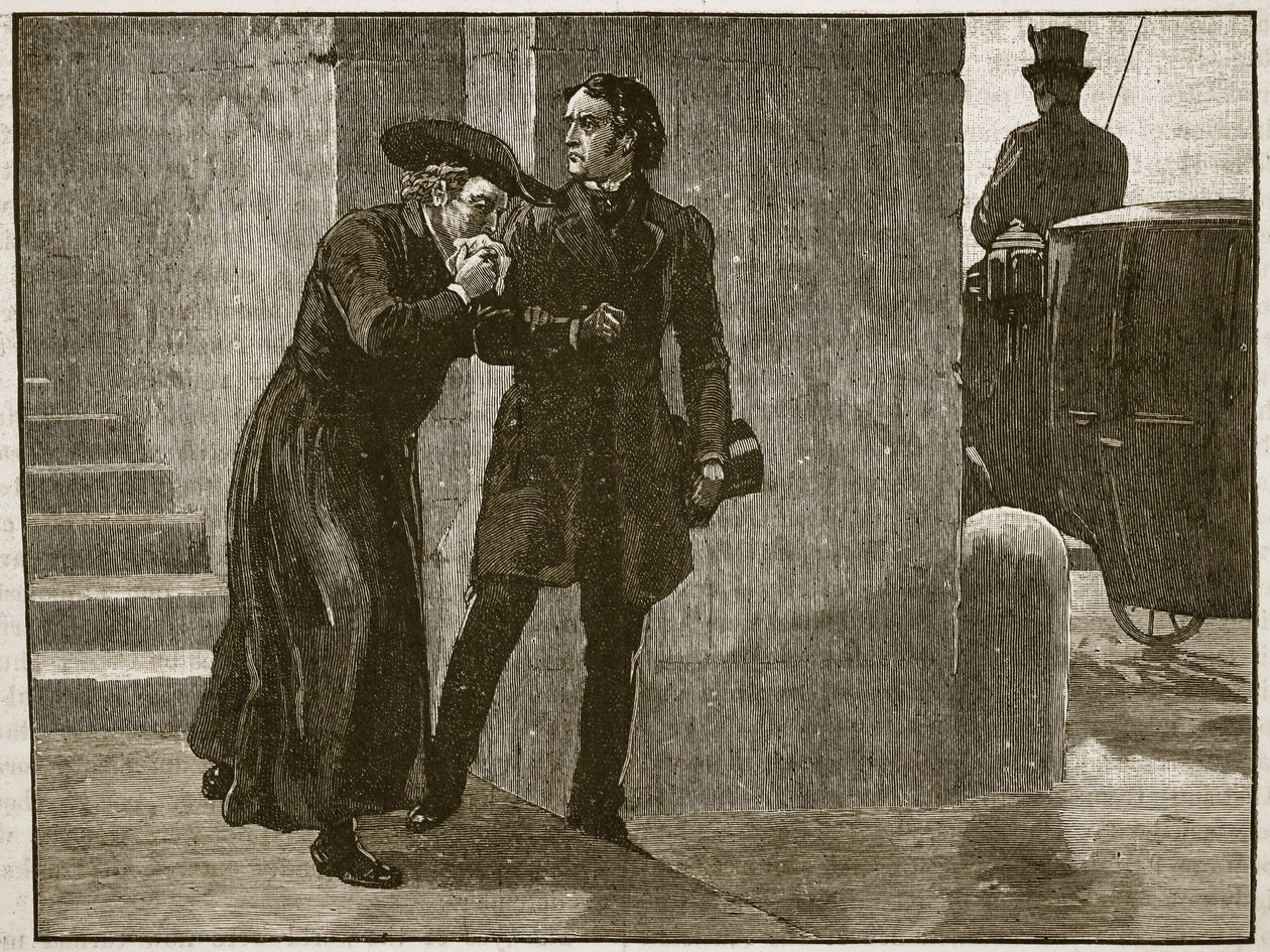 Pius IX. opouští Vatikán v přestrojení, 1848, ilustrace z Cassells Illustrated History of England (sépiová fotografie) od English School