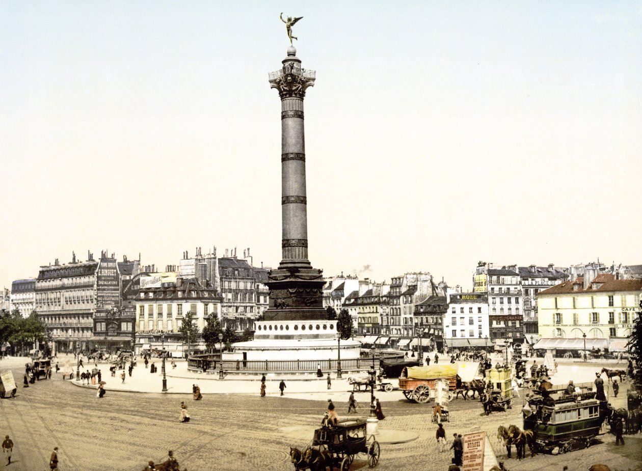 Place de la Bastille, Paříž (ručně kolorovaná fotografie) od English School