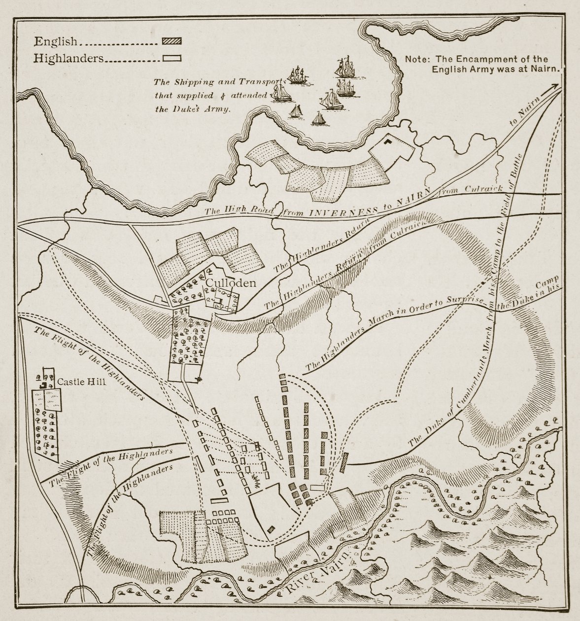 Plán bitvy u Cullodenu, 16. dubna 1746 od English School