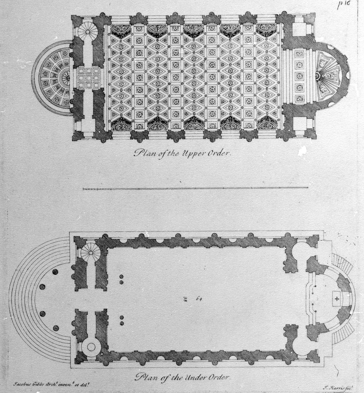 Plán Horního a Dolního řádu St. Marys Le Strand, Westminster, 1720 od English School