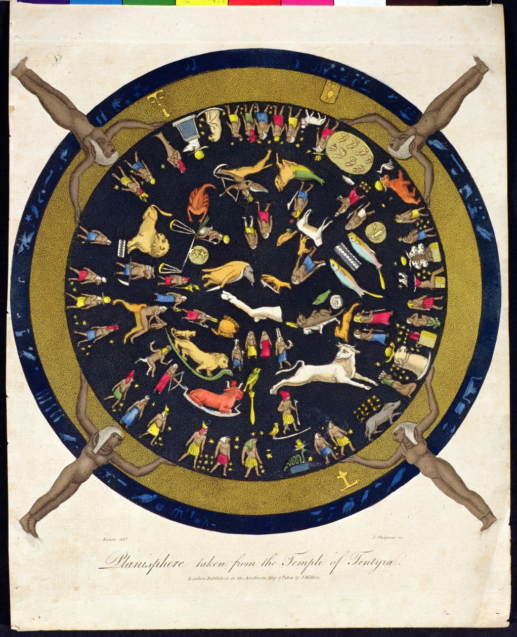 Planisphere převzato z chrámu Tentyra, vyryto J. Chapmanem, vydal J. Wilkes v roce 1804 od English School