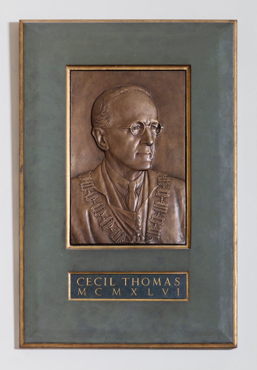 Plaketa s Cecilem Thomasem, sochařem a medailistou, 1946 od English School