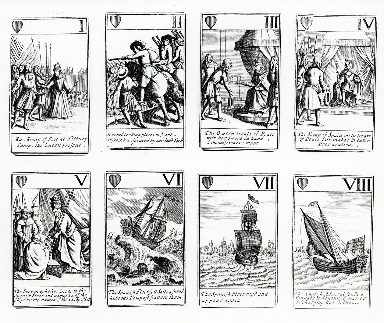 Hrací karty zobrazující události ze španělské armády, 1699 od English School