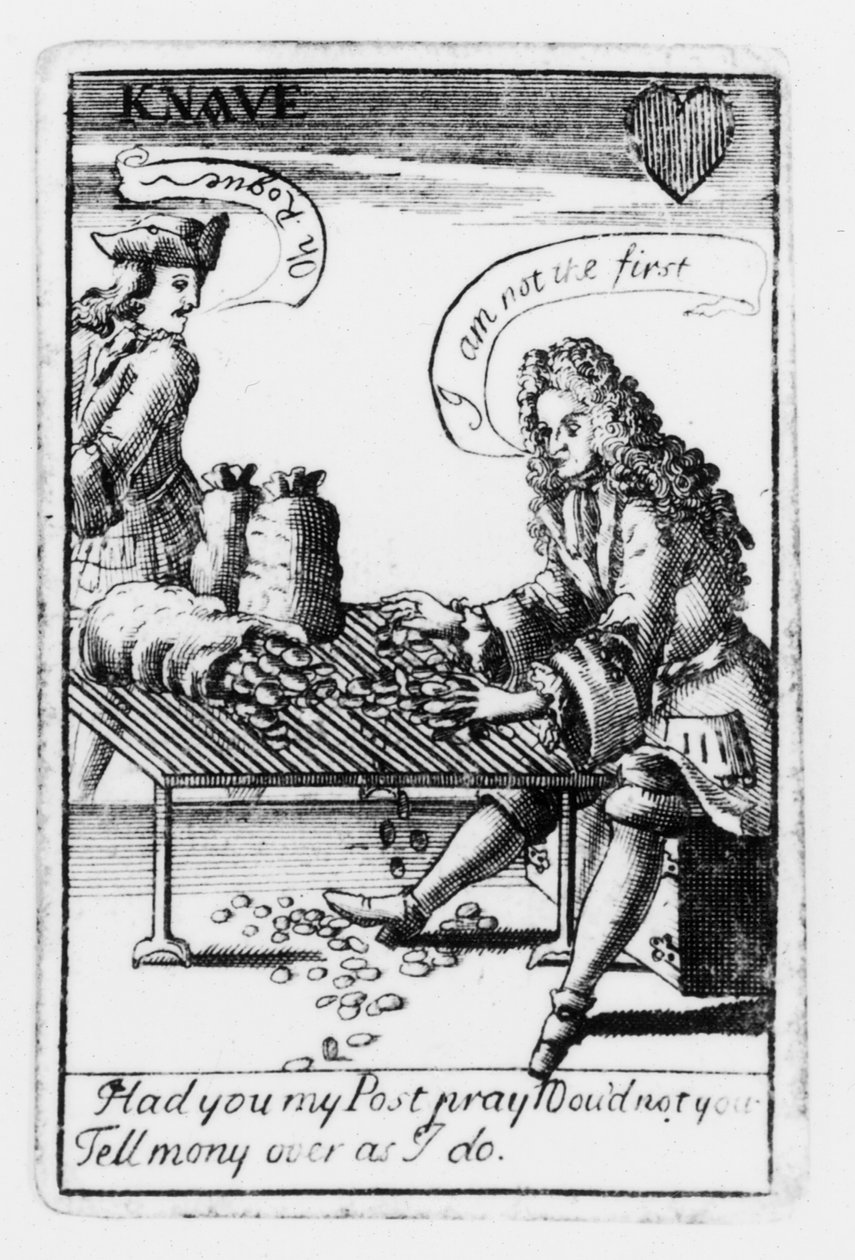 Hrací karty připomínající válku o španělské dědictví, srdce, c.1707 (rytina) (černobílá fotografie) (detail 115651) od English School