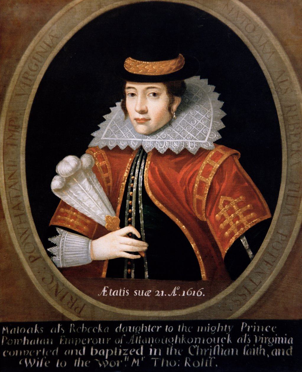 Pocahontas (asi 1595-1617) 1616 (olej na plátně) od English School