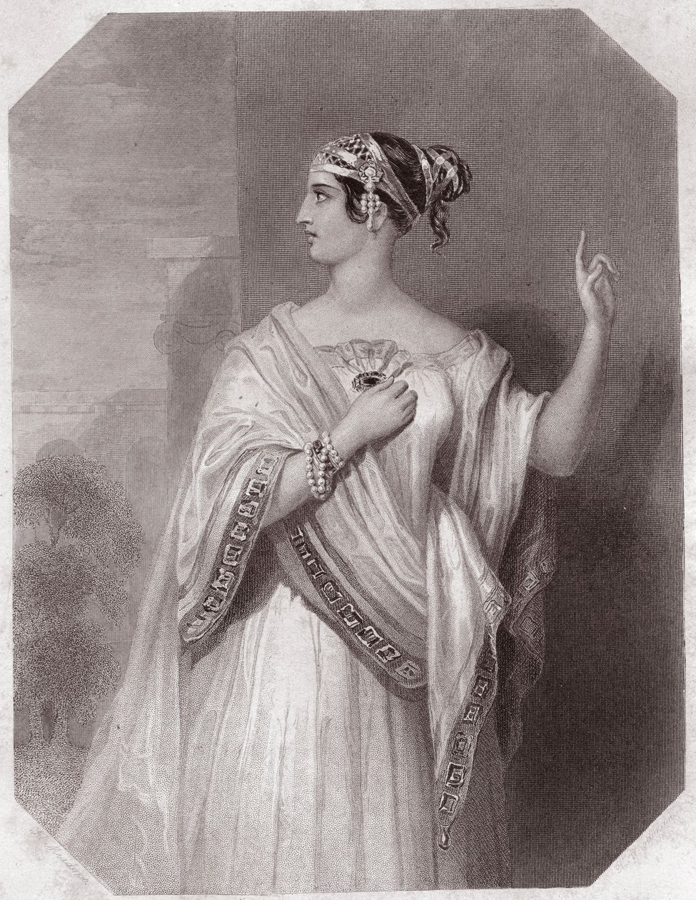 Porcia manželka Bruta (Portia Wife of Brutus) (Jules Cesar - Tragédie Julia Caesara) v - „“ Galerie des femmes de Shakespeare, sbírka čtyřiceti pěti vážných portrétů raných londýnských umělců, obohacená o kritické a literární poznámky“ ”” cir od English School