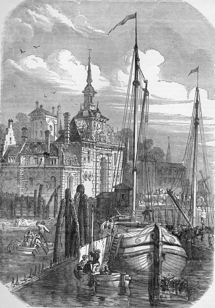 Přístav Rotterdam, Holandsko, z „The Illustrated London News“, 1810 od English School