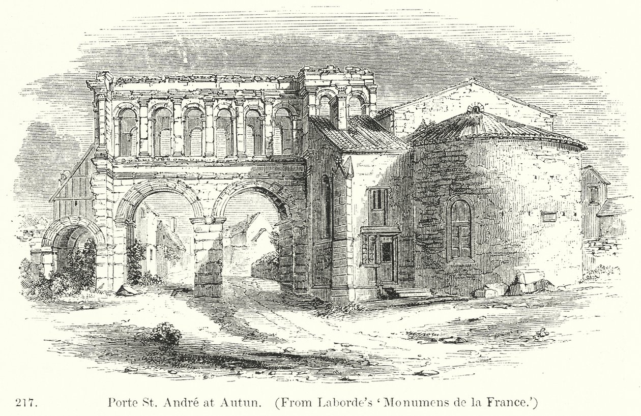Porte St Andre v Autunu (rytina) od English School