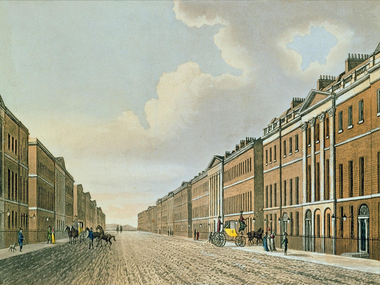 Portland Place, cca 1812 (barevná akvatinta) od English School
