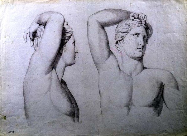 Portrétní busty aktů, cca 1780 (křída na papíře) od English School
