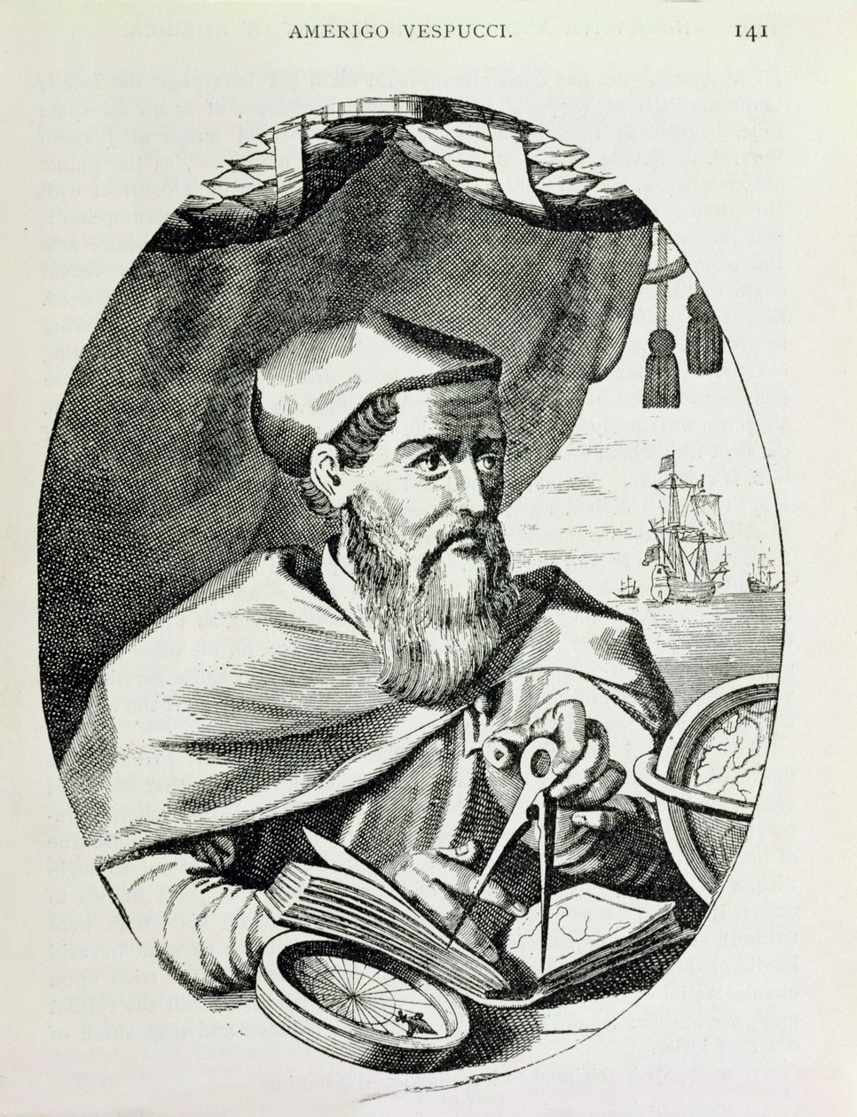 Portrét Ameriga Vespucciho (1454-1512) z „Příběhu a kritické historie Ameriky“, editoval Justin Winsor, Londýn, 1886 od English School