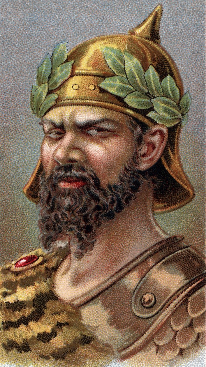 Portrét Attily Huna (c.406-453) - Ze série "" Leaders of Men "" - Chromolitografie - Anglická škola, 20. století - od English School