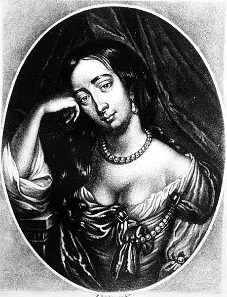 Portrét Barbary Villiersové, vévodkyně z Clevelandu (1641-1709) vyrytý Richardem Earlomem (1743-1822) z Illustrious Characters in British History (mezzotinta) od English School