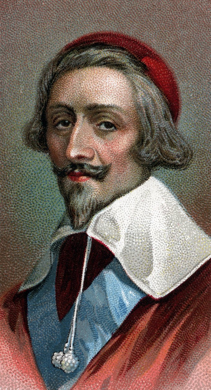 Portrét kardinála Richelieu (Armand Jean du Plessis, Cardinal de Richelieu) (1585-1642), francouzského duchovenstva, šlechtice a státníka - Ze série ""Vůdci mužů"" - Chromolitografie - Anglická škola, 20. století - od English School