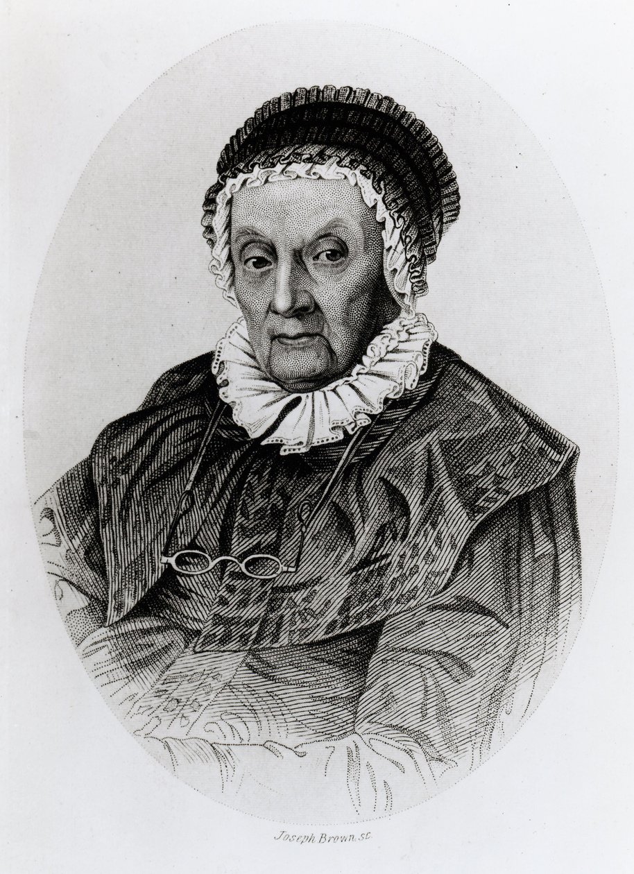 Portrét Caroline Herschelové (1750-1848) ve věku 92 let, vyryl Joseph Brown od English School