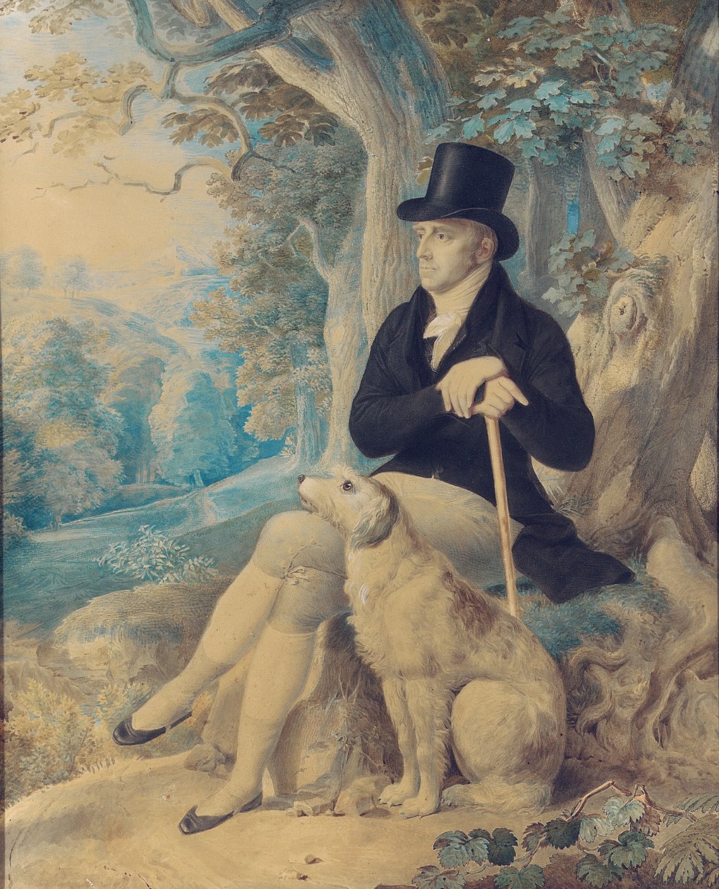 Portrét Charlese Lee, rektora z Woottonu, po celé délce, se psem, ve Wootton Park, Oxfordshire, 1861 od English School