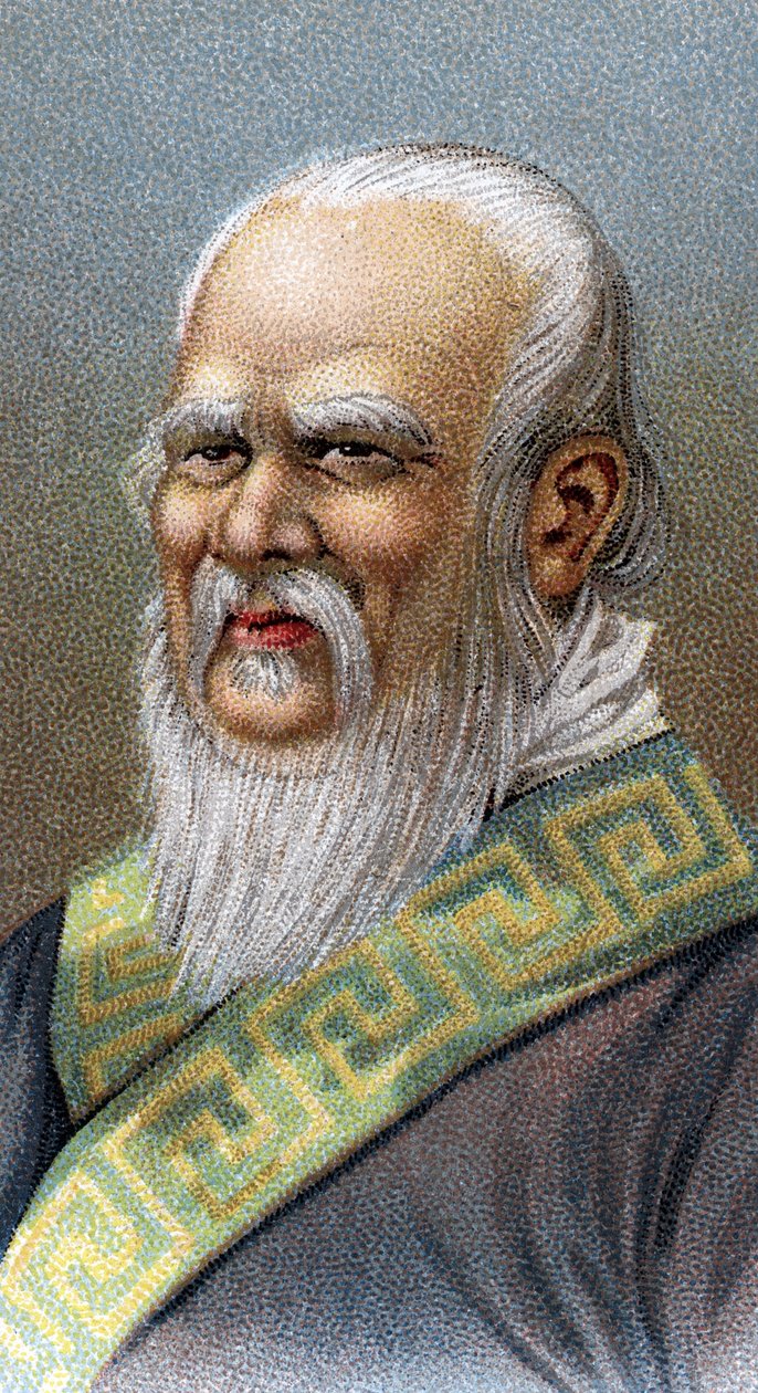 Portrét Konfucia (551-479) př.n.l. - Konfucius (nebo Kong Fu Zi nebo KongZi) (551-479 př. n. l.) - Ze série "" Leaders of Men """ - Chromolitografie - Anglická škola, 20. století - od English School