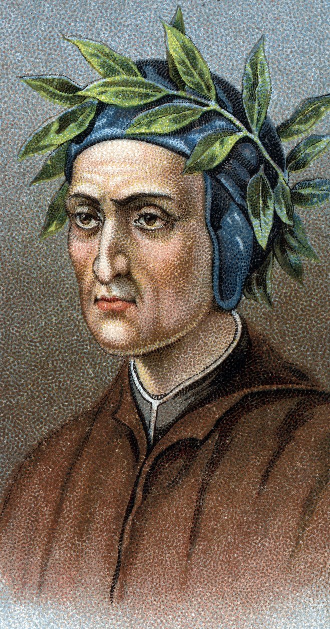 Portrét DANTE ALIGHIERIHO (1265-1321) italského básníka - Ze série ""Vůdci mužů"" - Chromolitografie - Anglická škola, 20. století - od English School