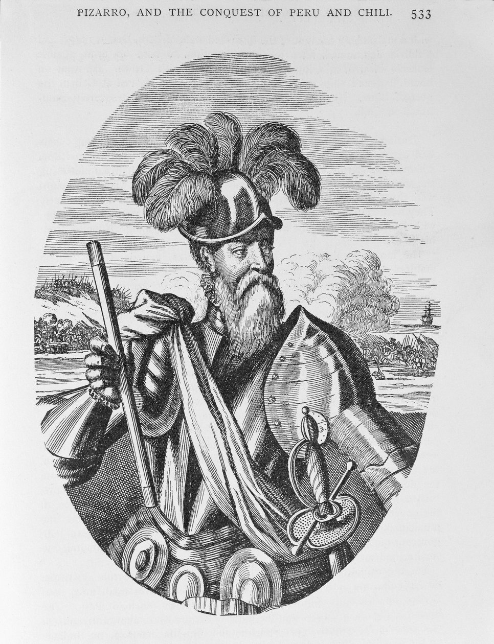 Portrét Francisca Pizarra (asi 1475-1541) z „Narrative and Critical History of America“, editoval Justin Winsor, Londýn, 1886 od English School