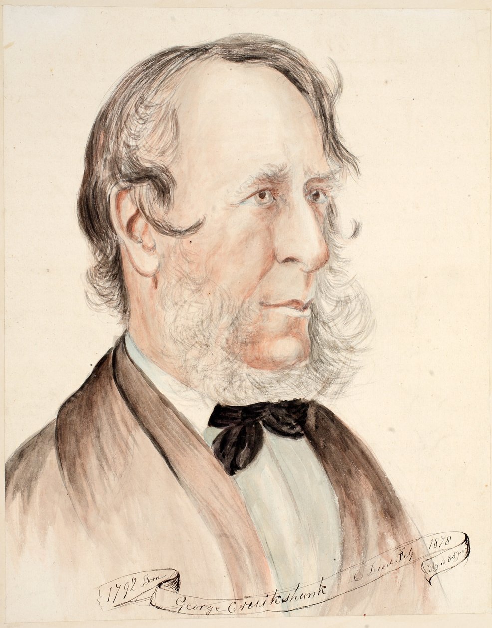 Portrét George Cruikshank (akvarel na papíře) od English School