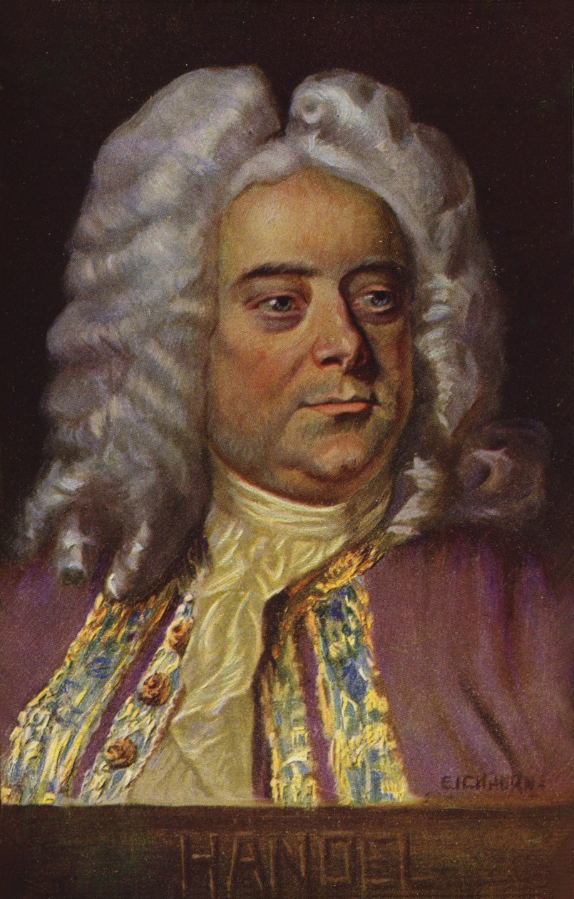 Portrét Georga Friedricha Händela (barevná litografie) od English School