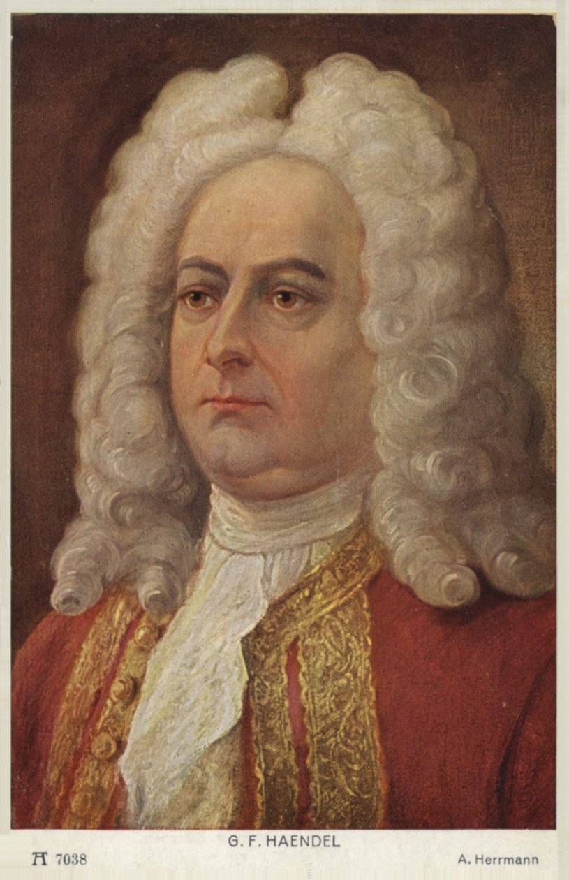 Portrét Georga Friedricha Händela (barevná litografie) od English School