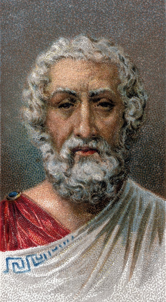 Portrét HOMÉRA (9.-8. stol. př. n. l.) - řecký básník - Homérův portrét (9. stol. př. n. l.) Řecký básník - ze série ““Vůdci mužů””” - Chromolitografie - anglická škola, 20. století - od English School