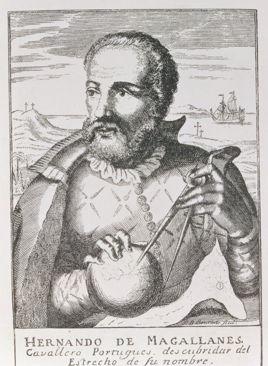 Portrét Hernanda de Magallanese (asi 1480-1521) z knihy "The Narrative and Critical History of America", kterou vydal Jusin Winsor, Londýn, 1886. od English School