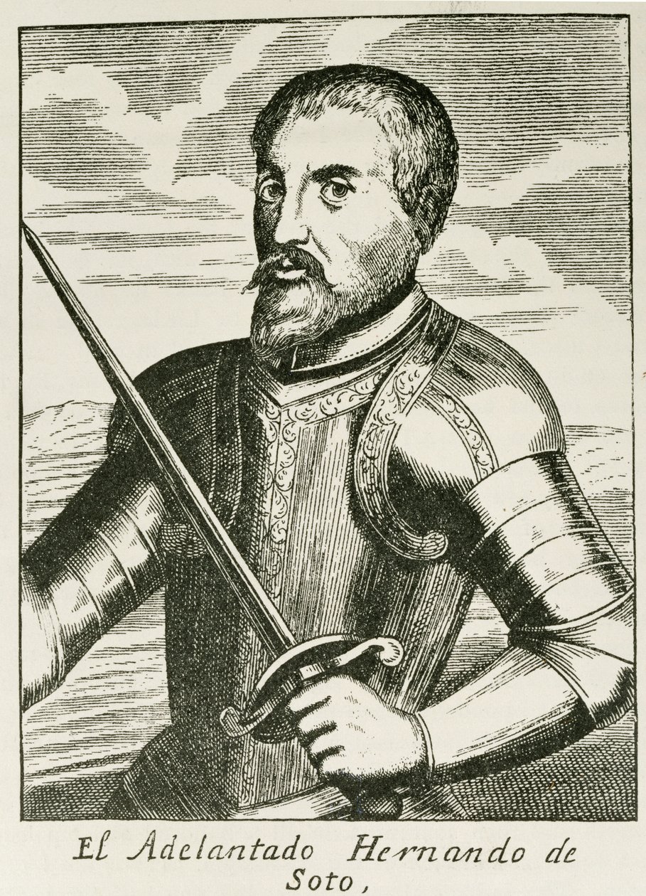 Portrét Hernanda de Soto (asi 1496-1542) z „Narativní a kritické historie Ameriky“, editoval Justin Winsor, Londýn, 1886 od English School