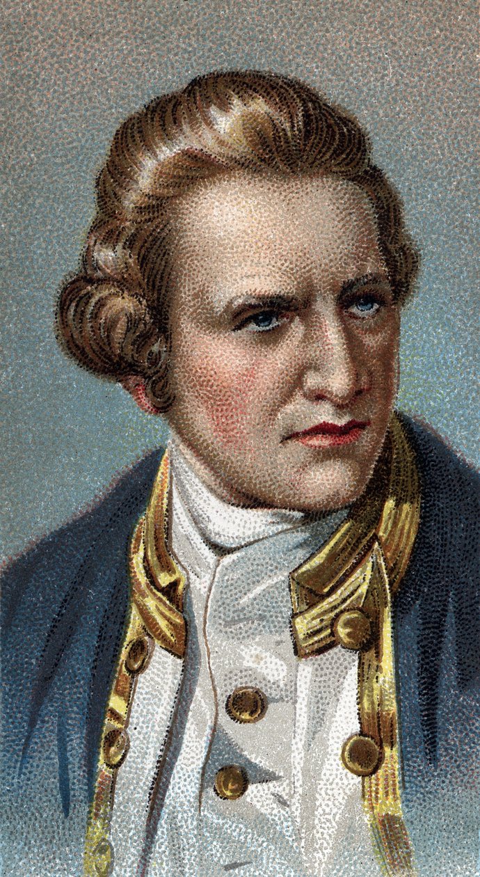 Portrét Jamese Cooka - Portrét Jamese Cooka (1728 - 1779), britského mořeplavce - Ze série "" Leaders of Men "" - Chromolitografie - Anglická škola, 20. století - od English School