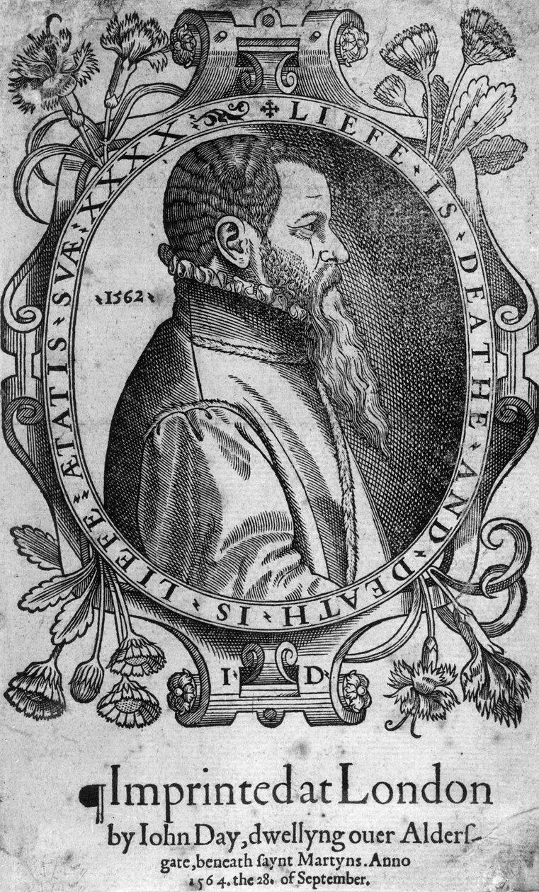 Portrét Johna Daye, frontispis knihy Foxes Book of Martyrs, 1564 od English School