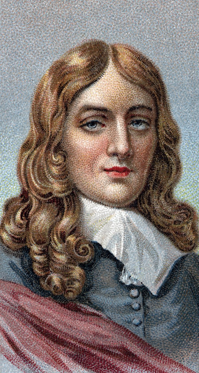 Portrét Johna Miltona (1608-1674) - Ze série "" Leaders of Men "" - Chromolitografie - Anglická škola, 20. století - od English School