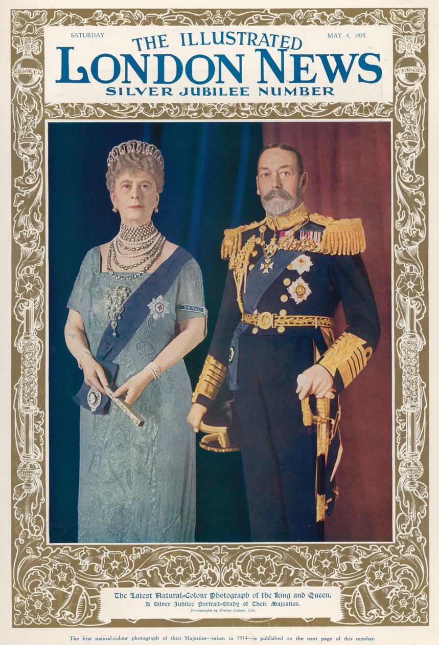Portrét krále Jiřího V. (1865-1936) a královny Marie (1867-1953) z The Illustrated London News, 4. května 1935 od English School