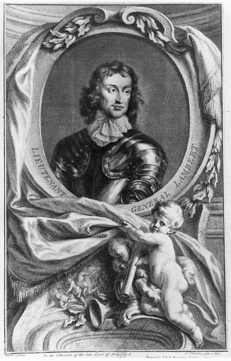 Portrét generálporučíka Johna Lamberta (1619-83) vyrytý Jacobusem Houbrakenem (1698-1780) od English School