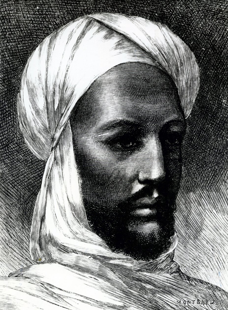 Portrét Muhammada Ahmada (1844-1885), známého jako Mahdi, vůdce dervišů ve válce proti Britům v roce 1884, koloniální války, Súdán od English School