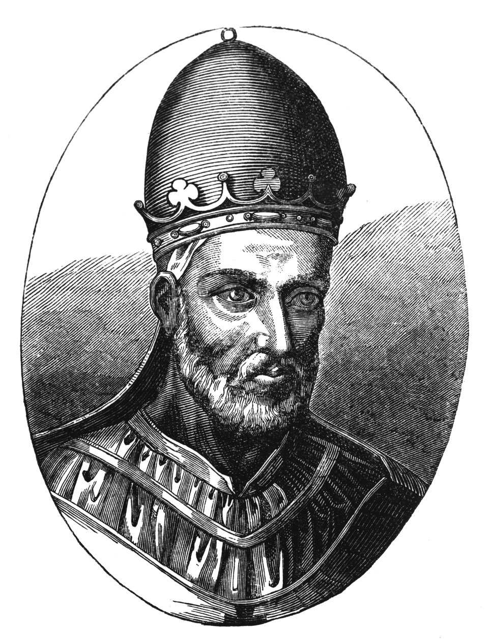 Portrét papeže Honoria III. († 1227) ilustrace z „Vědy a literatury ve středověku a renesanci“, napsal a vyryl Paul Lacroix, 1878 od English School
