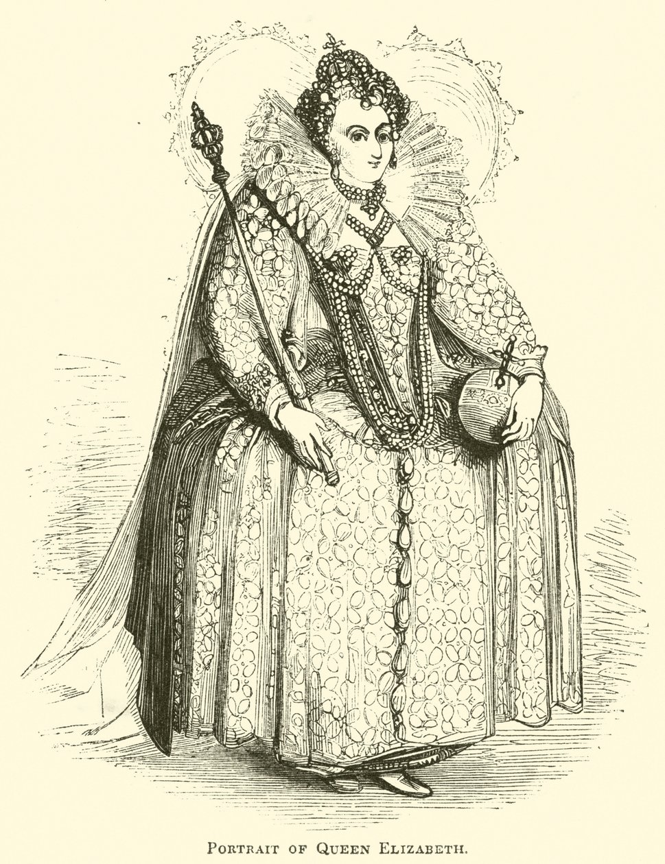 Portrét královny Alžběty (rytina) od English School