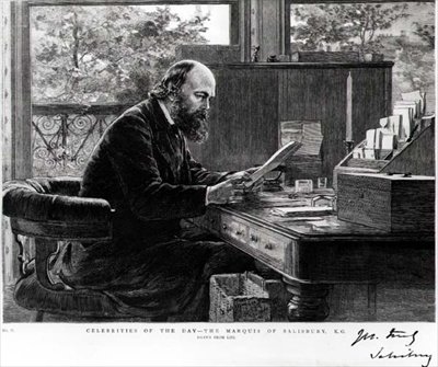 Portrét Roberta Arthura Talbota Gascoyne Cecila (1830-1903), markýze ze Salisbury, vytažený ze života, ze série zobrazující „Celebrity dne“ od English School