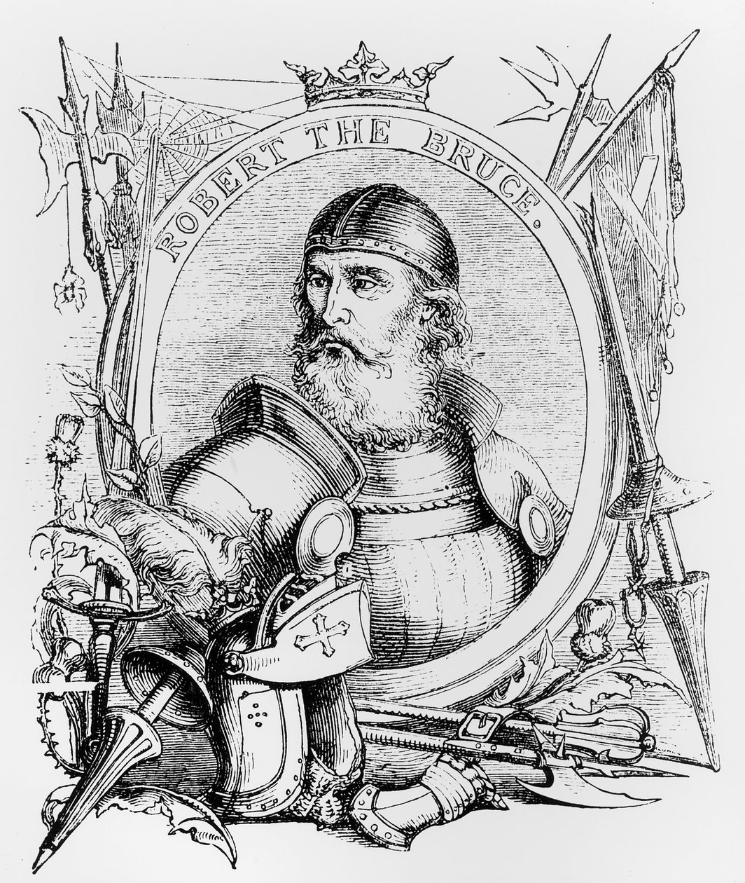 Portrét Roberta Bruce (1274-1329) (rytina) (černobílá fotografie) od English School